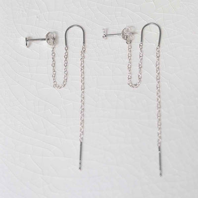 ML830 Sterling Silver Moon Threader and Chain Studs 4