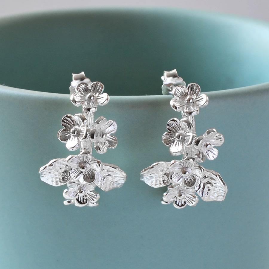 Sterling Silver Forget Me Not Cluster Stud Earrings