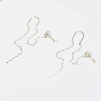 ML837 Sterling Silver Heart Threader and Chain Studs 3