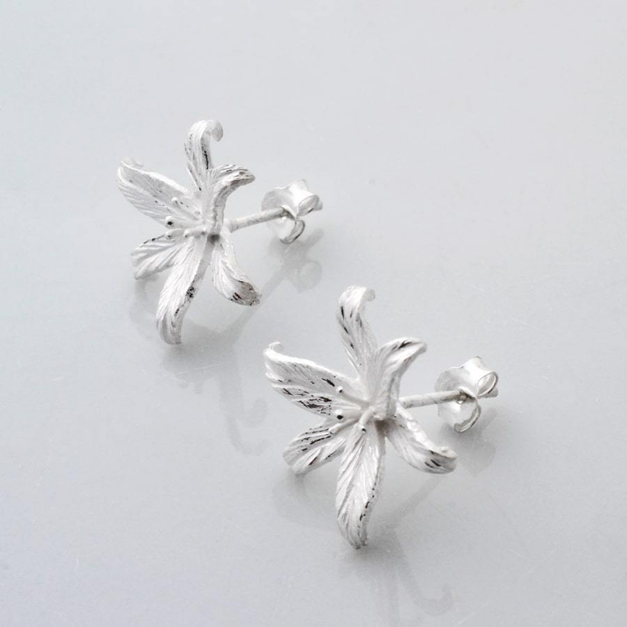 Sterling Silver Lily Flower Star Stud Earrings