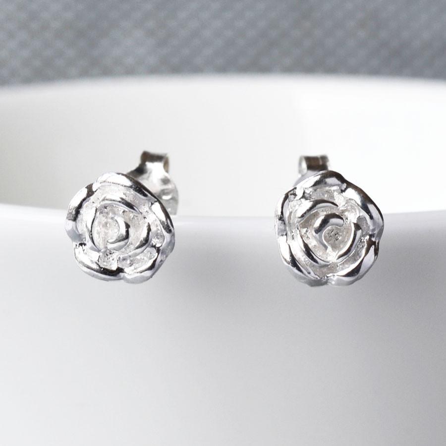 Sterling Silver English Rose Stud Earrings