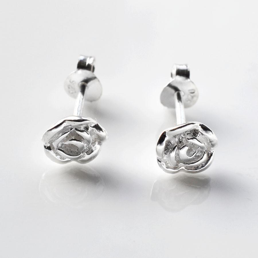 Sterling Silver English Rose Stud Earrings