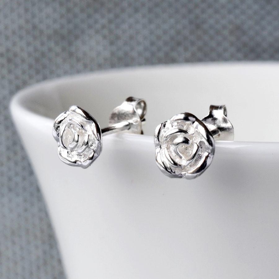 Sterling Silver English Rose Stud Earrings