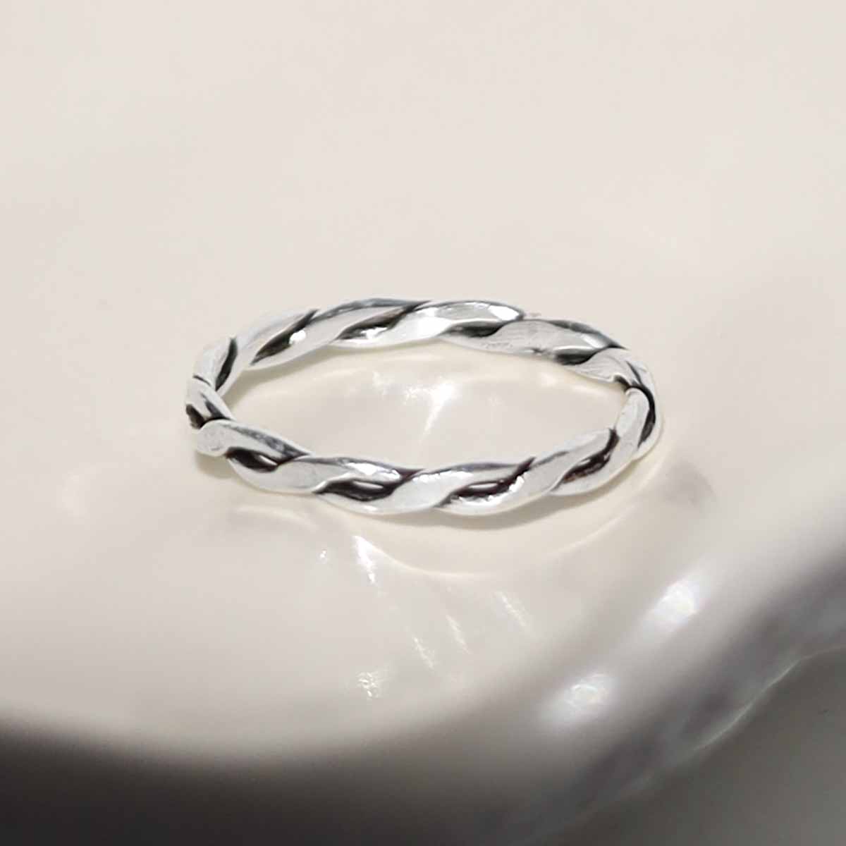 Sterling Silver Oxidised Rope Midi Ring