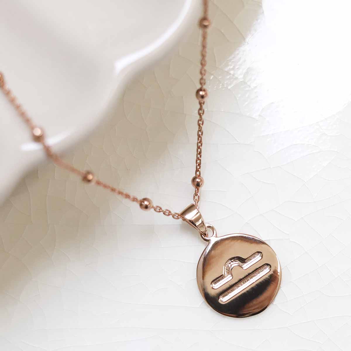 Rose Gold Plated Sterling Silver Libra Star Sign Necklace