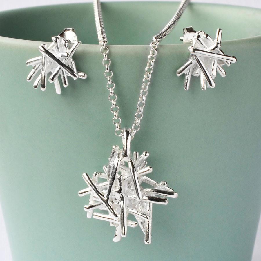 Sterling Silver Twig Stack Necklace