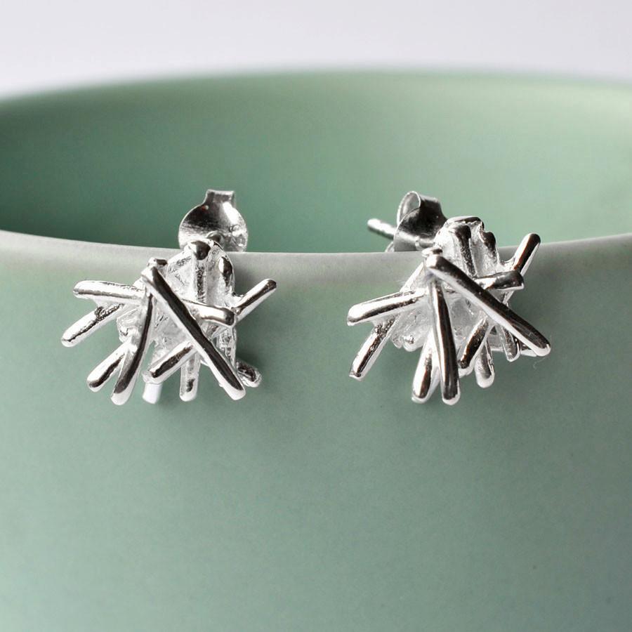 Sterling Silver Twig Stack Stud Earrings