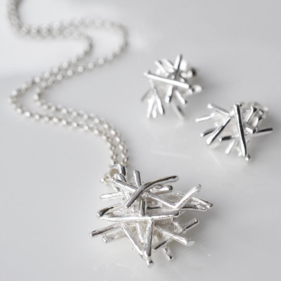 Sterling Silver Twig Stack Stud Earrings
