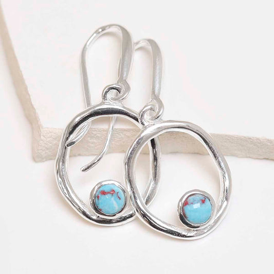 MZB113E TR Sterling Silver Turquoise Ripple Dangly Earrings 1