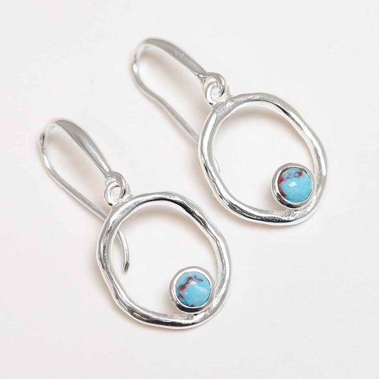 MZB113E TR Sterling Silver Turquoise Ripple Dangly Earrings 2 2