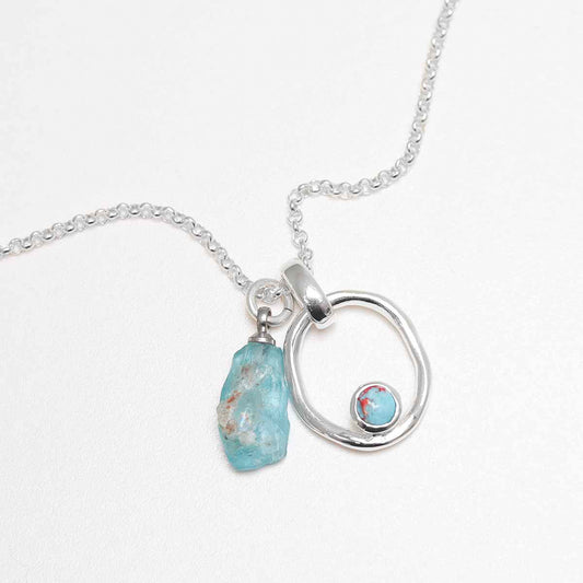 MZB113P TR Sterling Silver Turquoise Ripple Necklace 1 2