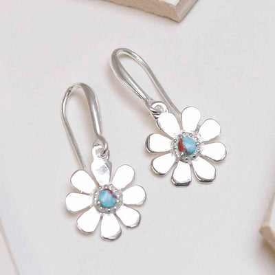 MZB115E TR Sterling Silver Turquoise Daisy Dangly Earrings 1