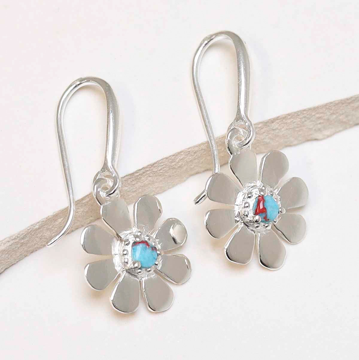 Sterling Silver Turquoise Daisy Earrings