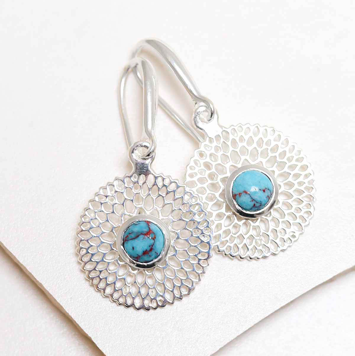Sterling Silver Chrysanthemum Turquoise Earrings