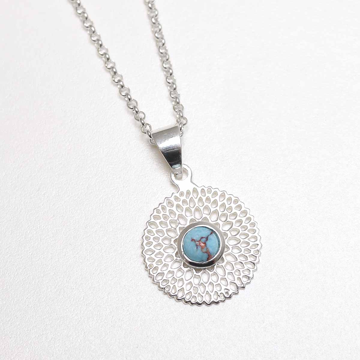 Sterling Silver Chrysanthemum Turquoise Necklace