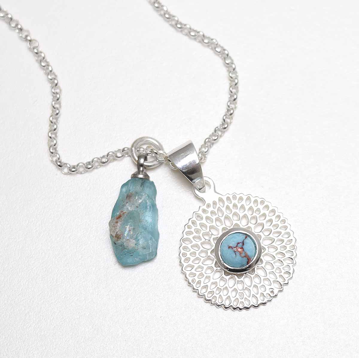 Sterling Silver Chrysanthemum Turquoise Necklace