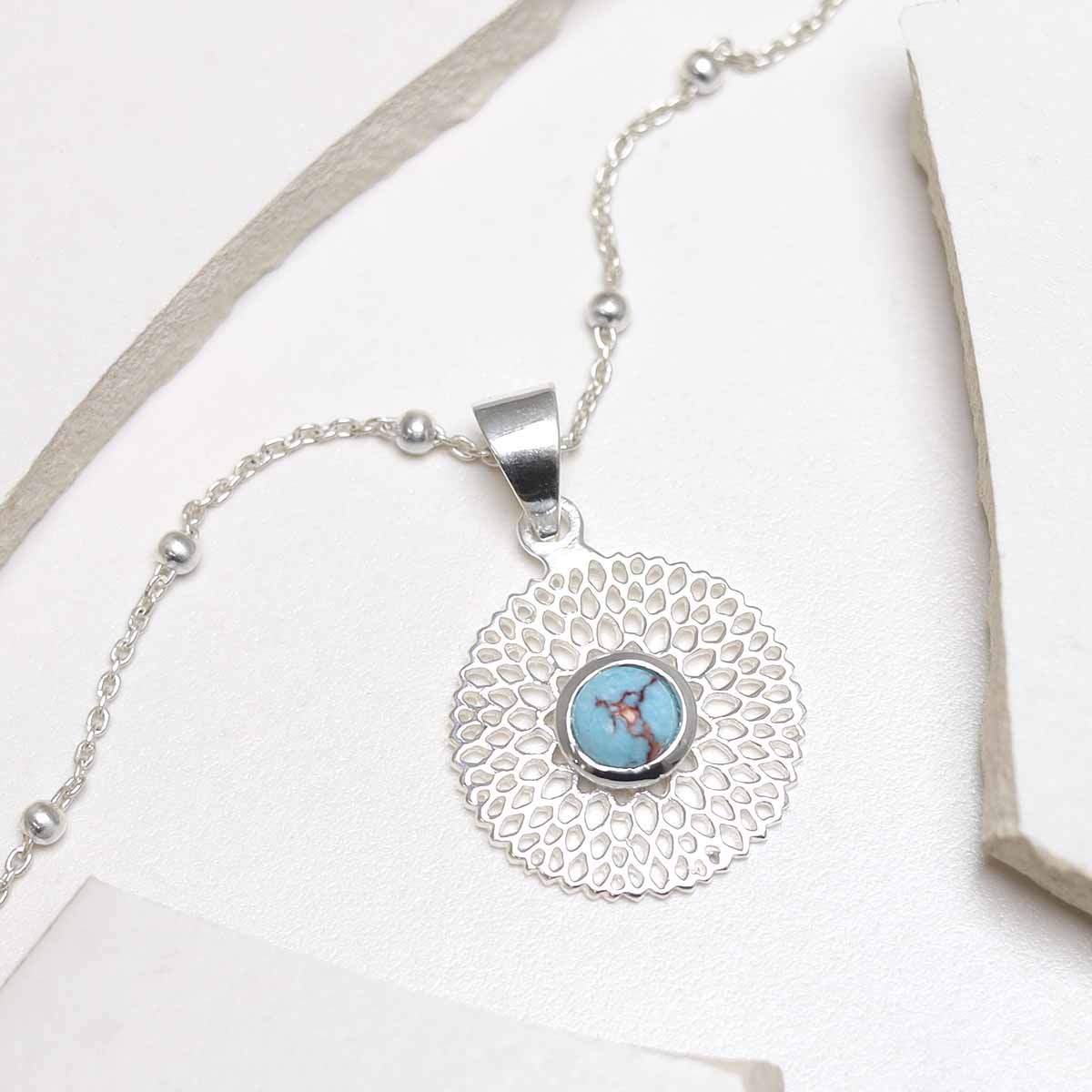 Sterling Silver Chrysanthemum Turquoise Necklace