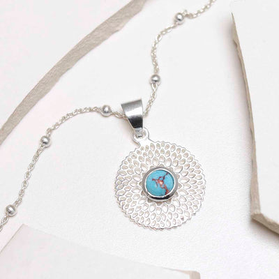 MZB117P TR Sterling Silver Chrysanthemum Turquoise Necklace 4