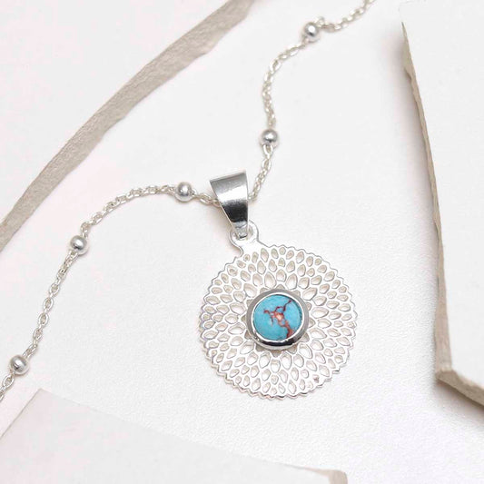 MZB117P TR Sterling Silver Chrysanthemum Turquoise Necklace 4