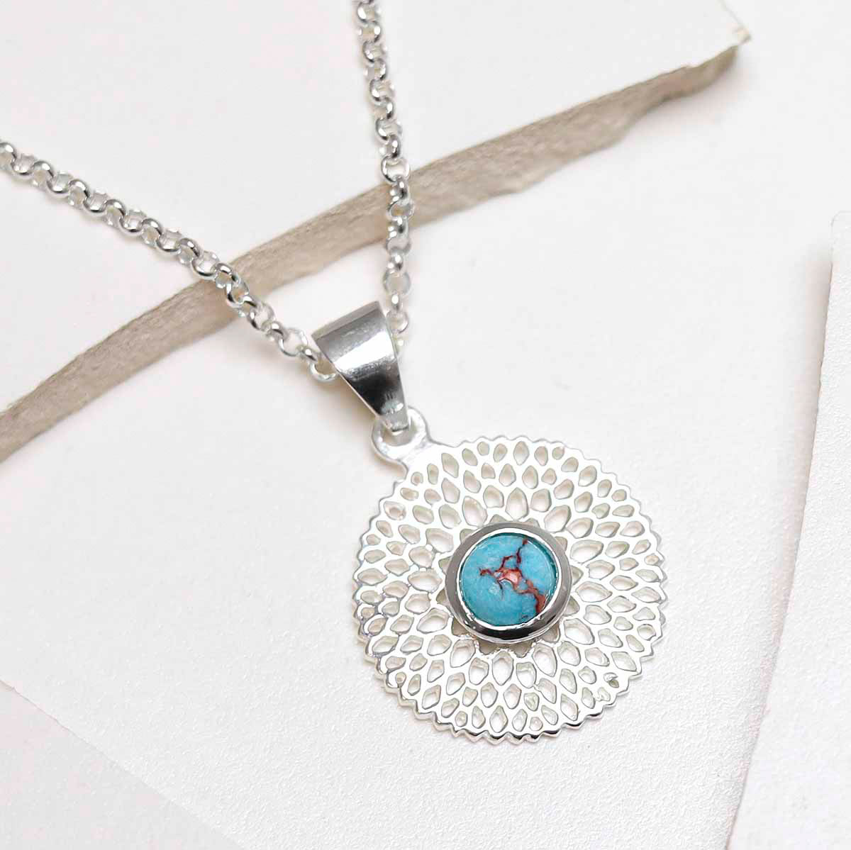 Sterling Silver Chrysanthemum Turquoise Necklace