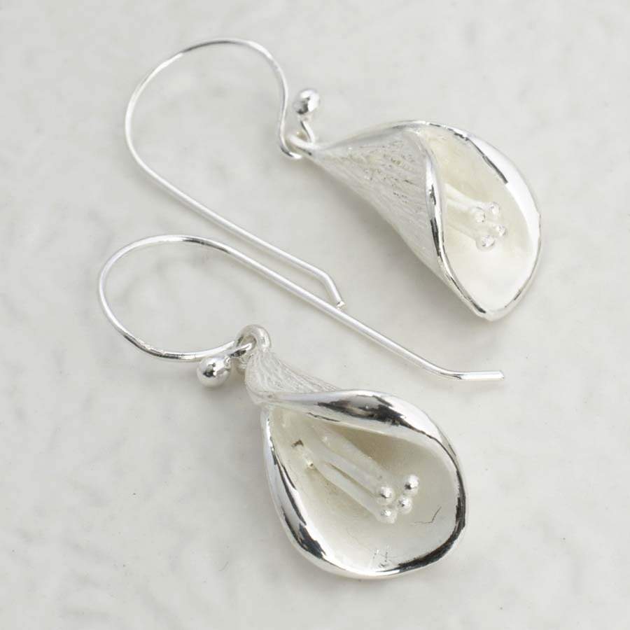 Sterling Silver Calla Lily Dangly Earrings