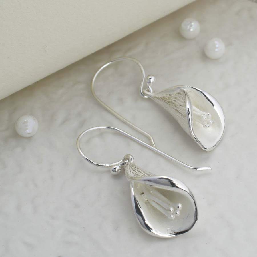 Sterling Silver Calla Lily Dangly Earrings