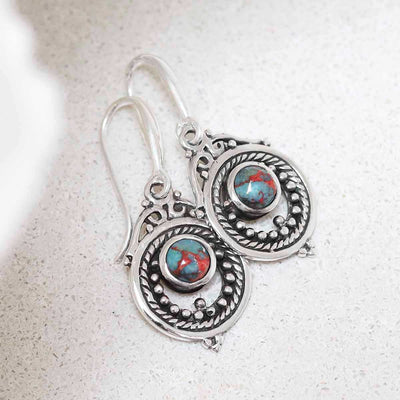 MZB114E TR Sterling Silver Turquoise Victorian Dangly Earrings 1 2
