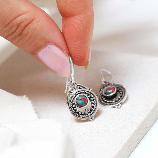 MZB114E TR Sterling Silver Turquoise Victorian Dangly Earrings 2 2