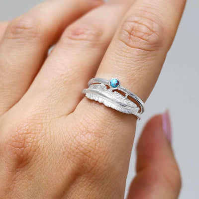 MZB121 TR Sterling Silver Turquoise Feather Ring Model