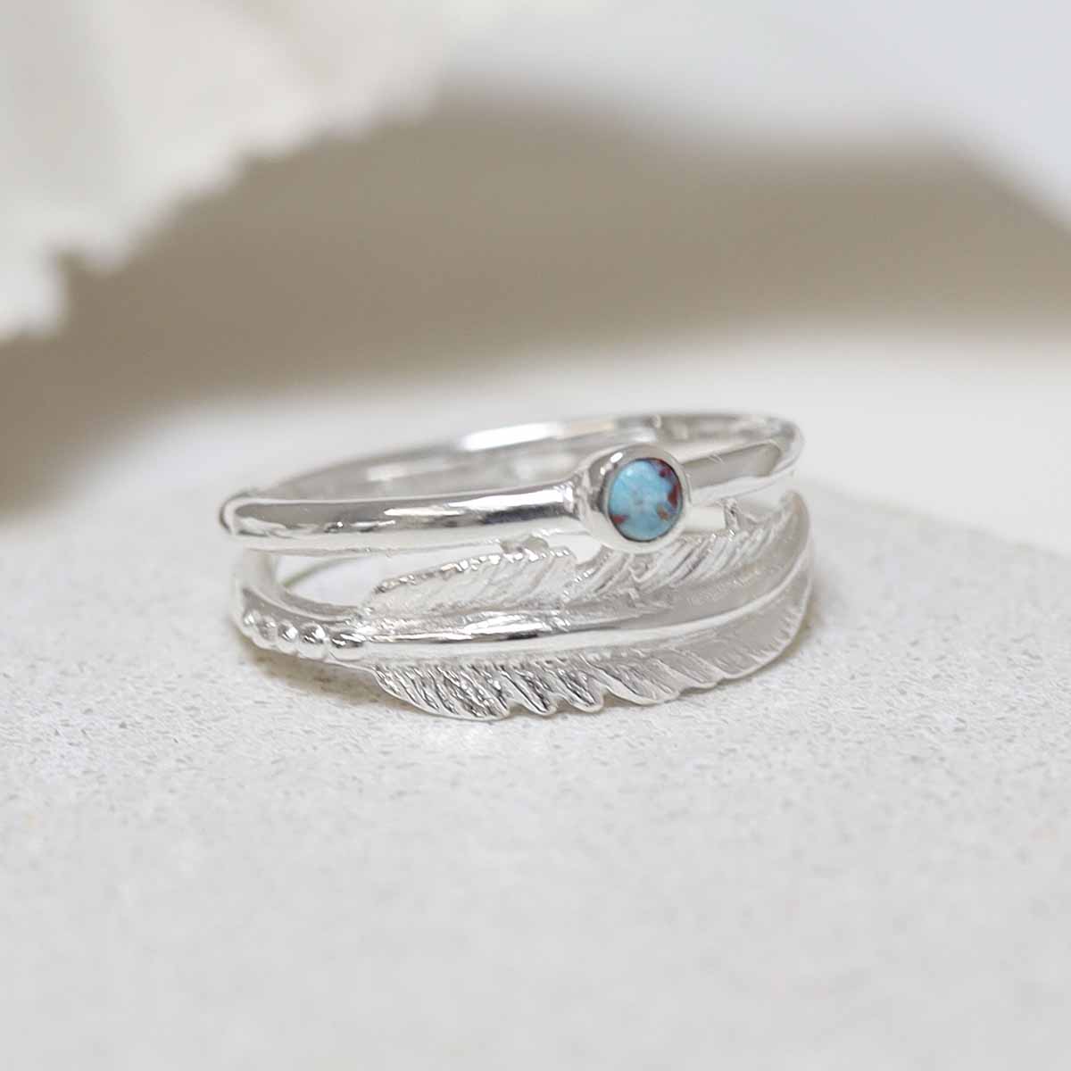Sterling Silver Turquoise Feather Ring