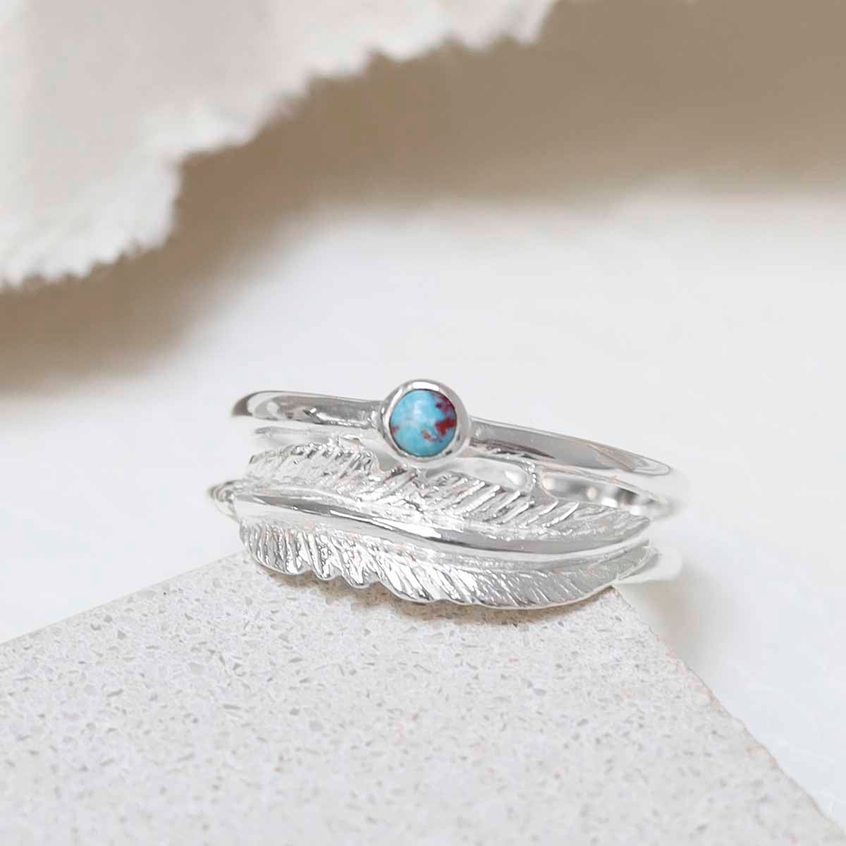 Sterling Silver Turquoise Feather Ring
