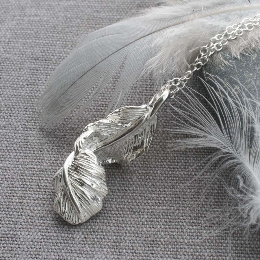 Sterling Silver Furl Feather Necklace