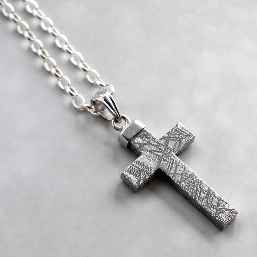 Muonionalusta Meteorite And Sterling Silver Cross Necklace