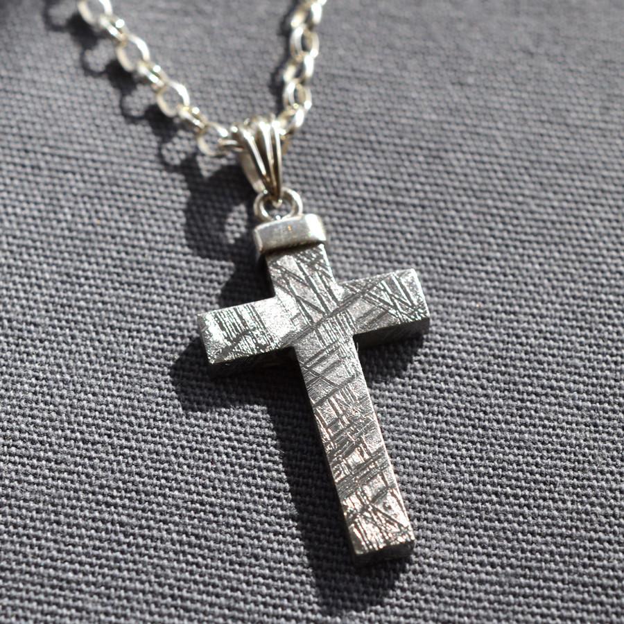 Muonionalusta Meteorite And Sterling Silver Cross Necklace