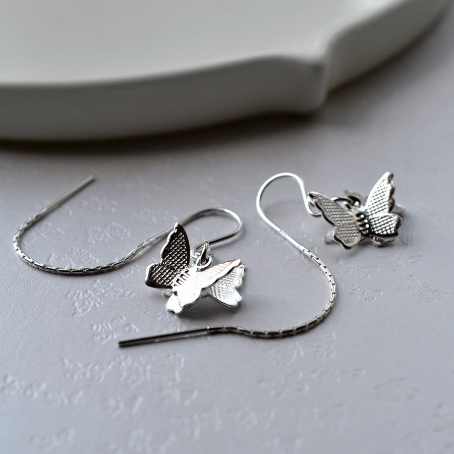 Sterling Silver Butterfly On Threader Chain Earrings