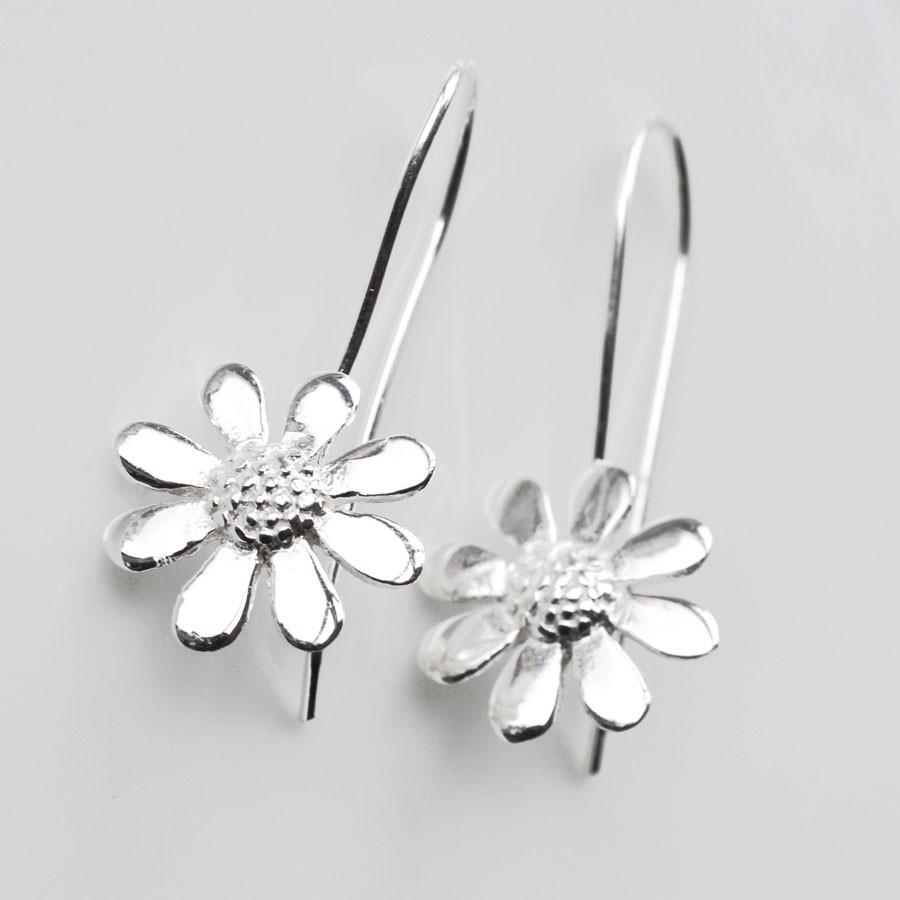 Sterling Silver Contemporary Daisy Drop Earrings