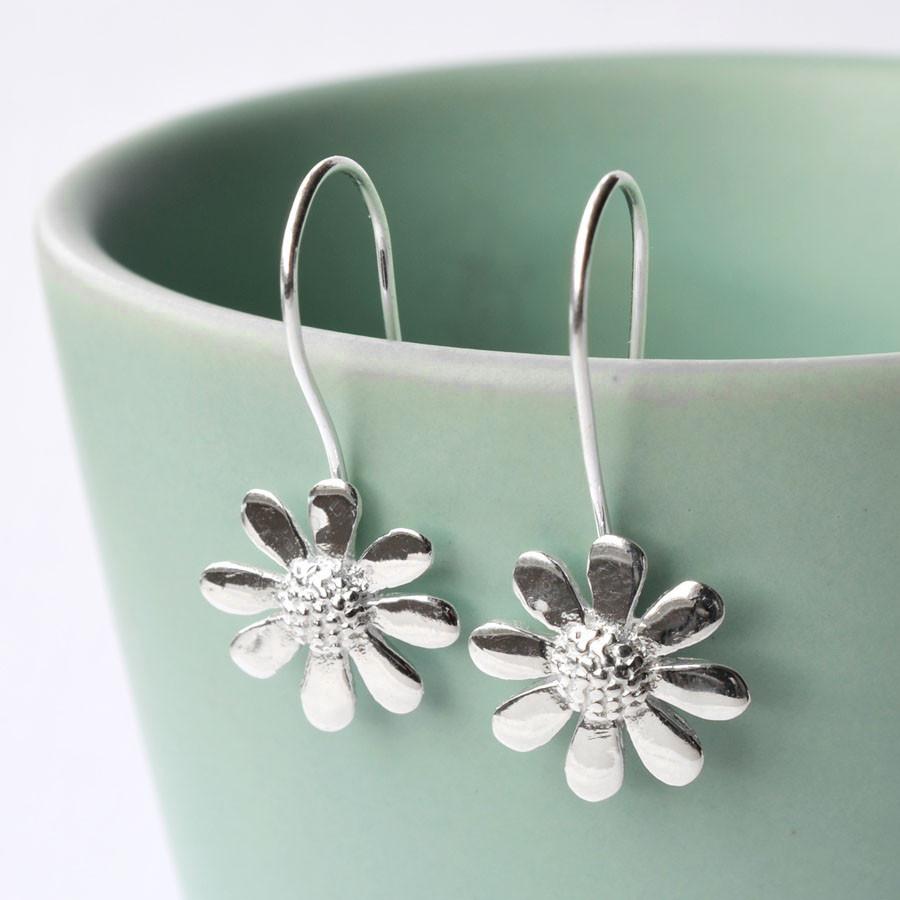 Sterling Silver Contemporary Daisy Drop Earrings