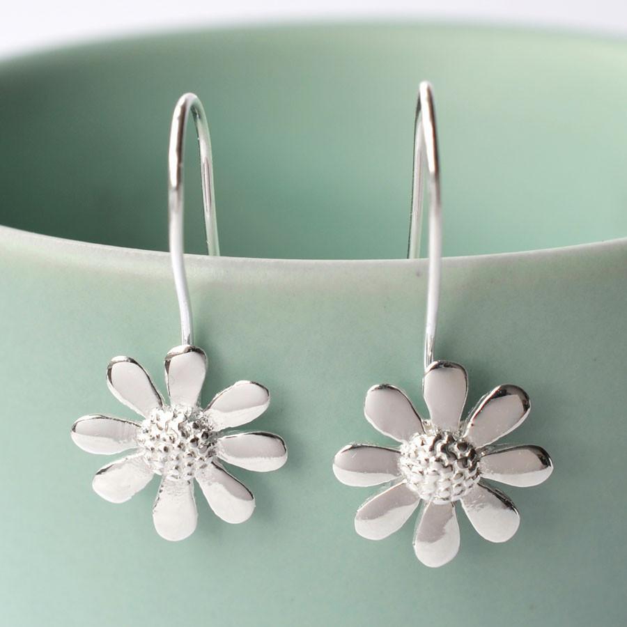 Sterling Silver Contemporary Daisy Drop Earrings