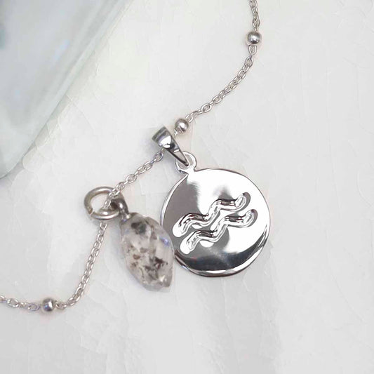 MS1194S Sterling Silver Aquarius Star Sign Necklace