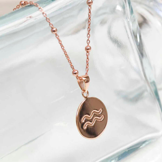 MS1194RG Rose Gold Plated Sterling Silver Aquarius Star Sign Necklace 1