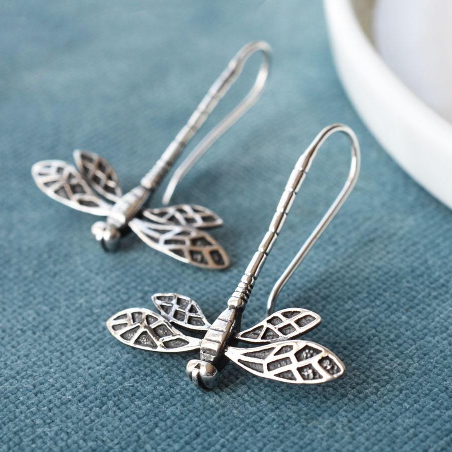 Sterling Silver Dragonfly Drop Earrings