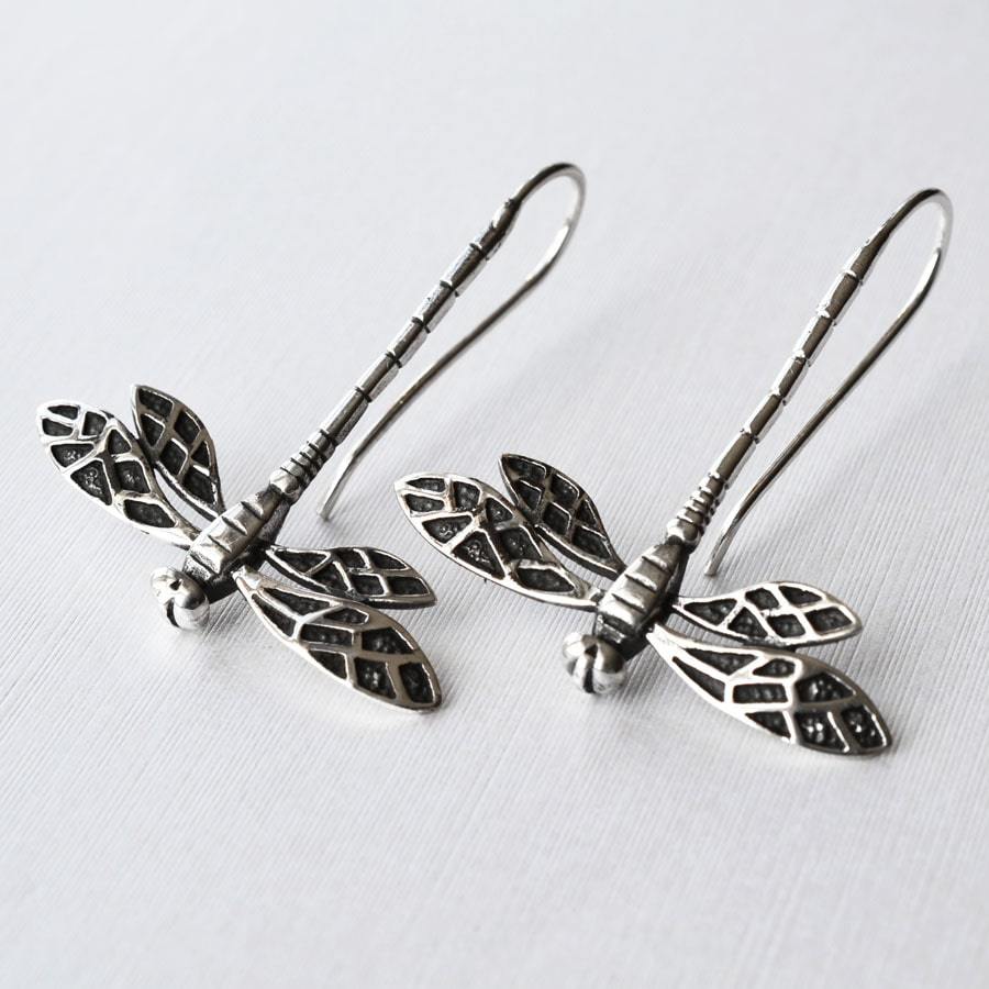Sterling Silver Dragonfly Drop Earrings