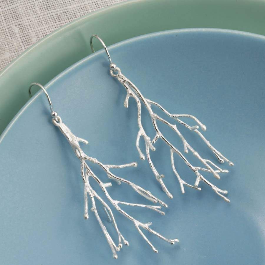 Sterling Silver Twig Branch Dangly Earrings