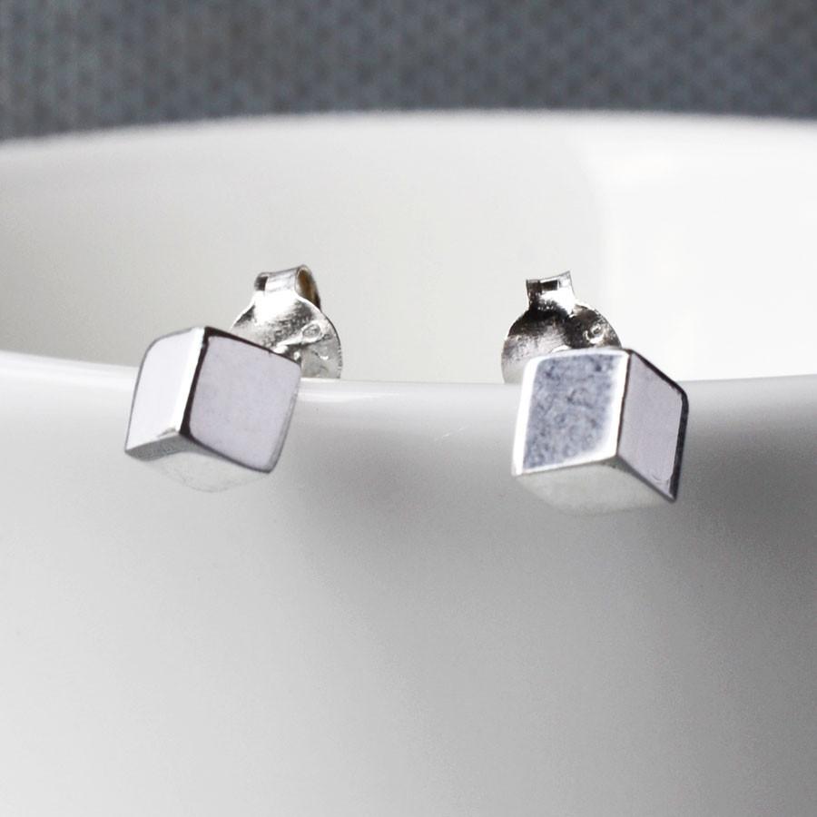 Sterling Silver Box Stud Earrings