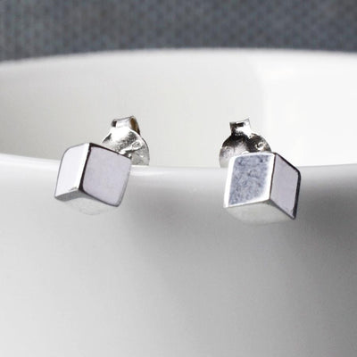 MJ0218 Silver Box Stud Earrings 1