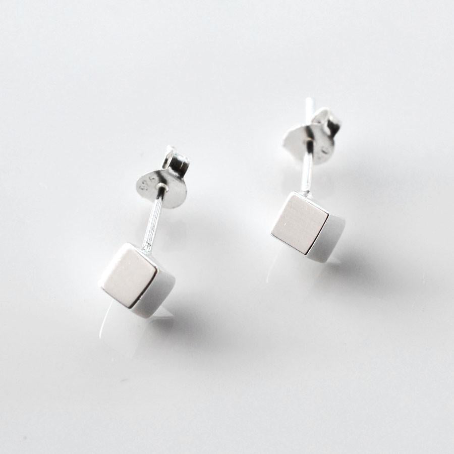 Sterling Silver Box Stud Earrings