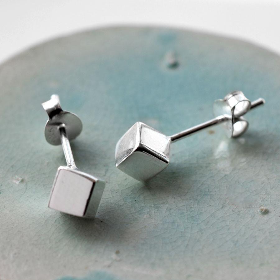 Sterling Silver Box Stud Earrings