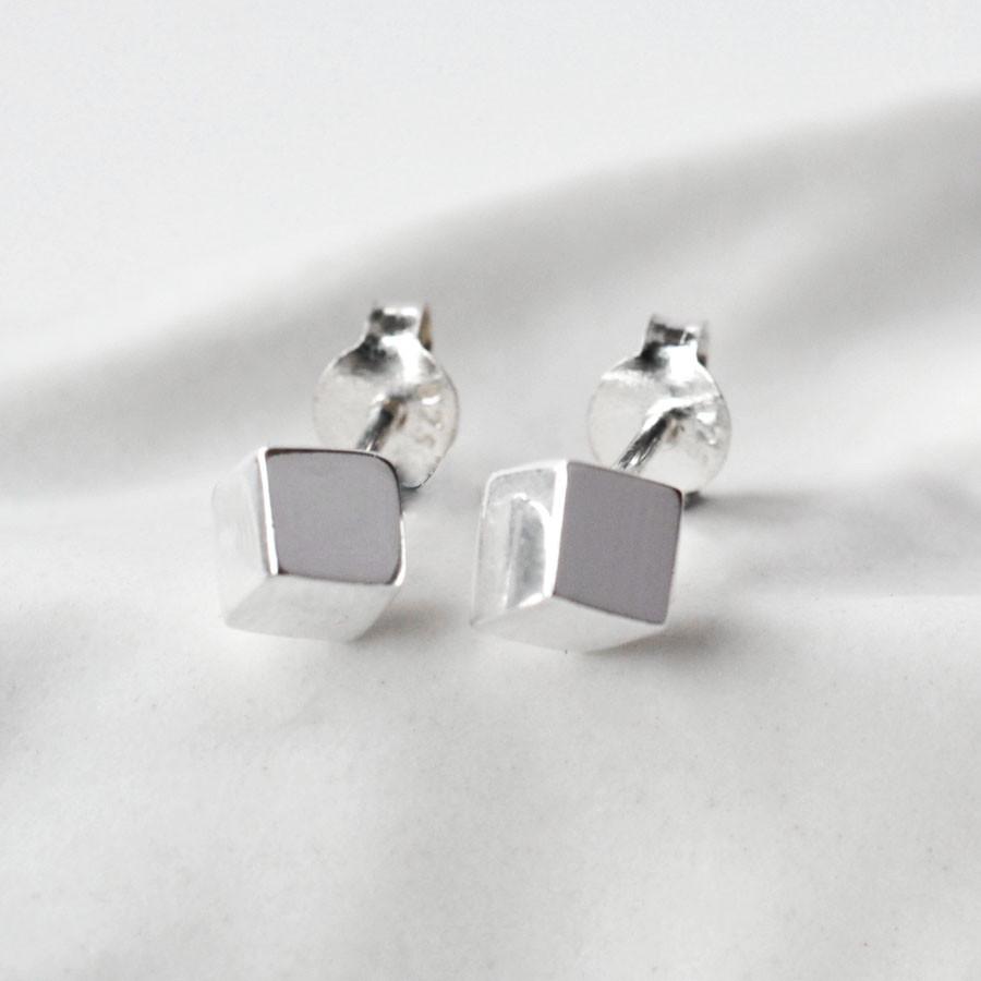 Sterling Silver Box Stud Earrings