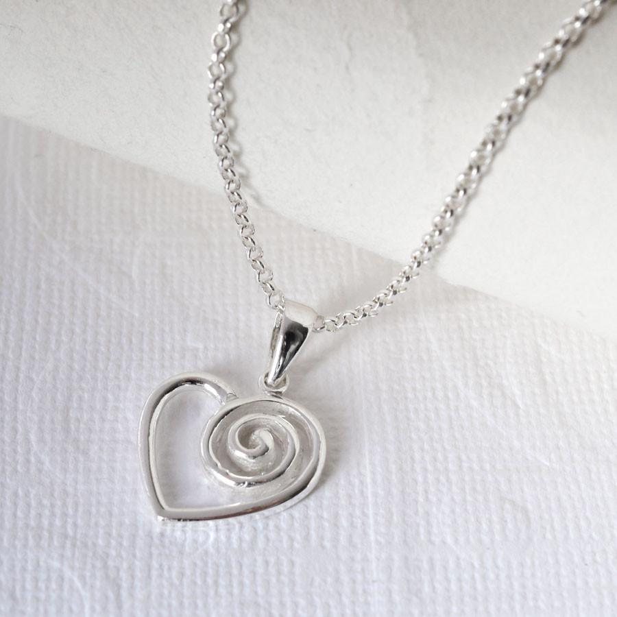 Sterling Silver Delicate Spiral Heart Necklace