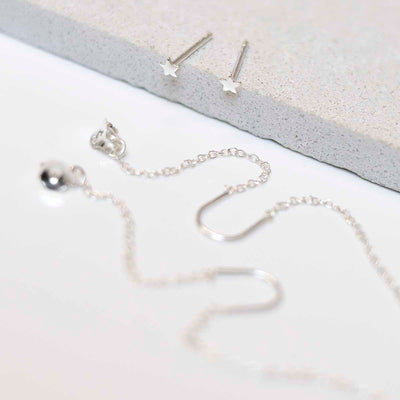 ML836 Sterling Silver Star Threader and Chain Studs 2 copy